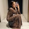 Winter Light Wind Leopard Print Stand Collar Waist Sexy Dress