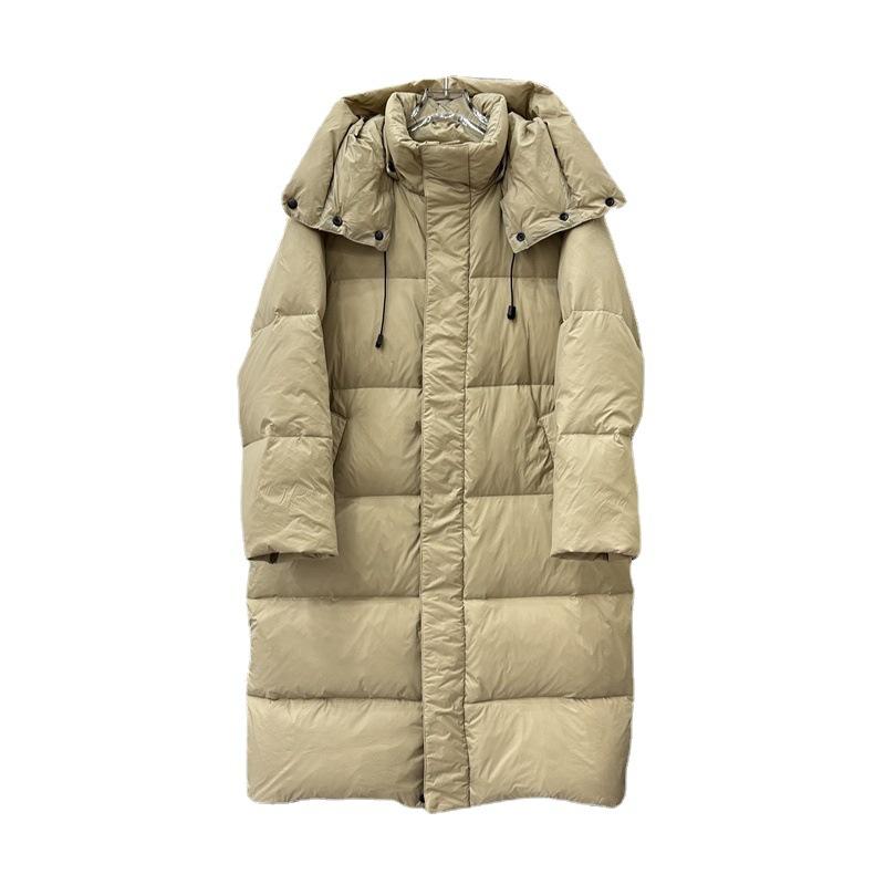 Длинный пуховик женский выше колена зимний новый модный свободный утолщенный белый утиный пух большой стеганый разрыв