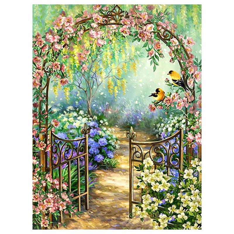 5D Diy Алмазная картина Сад Пейзаж Набор для вышивки крестом Полный дрель Круглая вышивка Мозаика Художественная картина Декор из страз