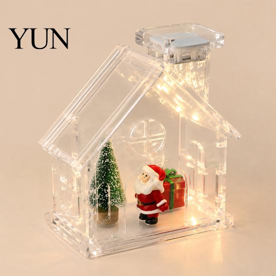 Refillable Ornament for Figurines Clear Acrylic House Ornament, DIY Fillable Christmas with Light, Rechargeable LED Decoration Lighted Table