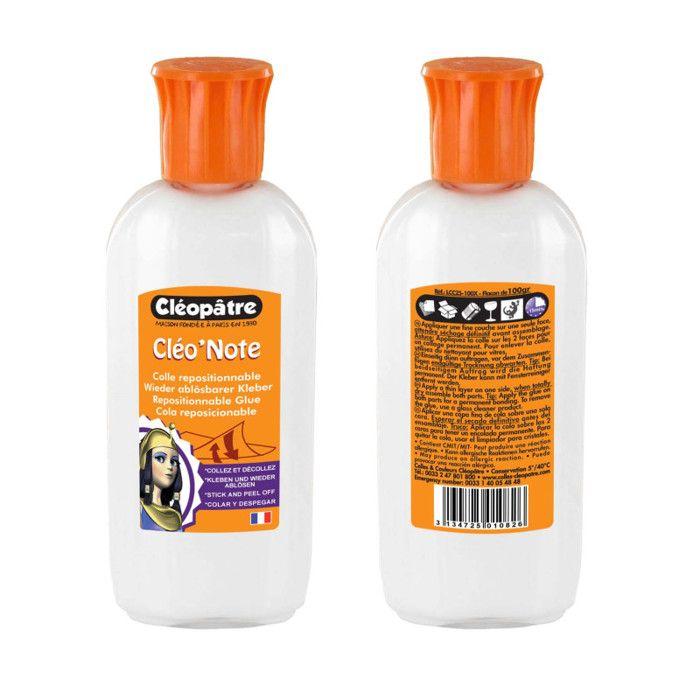 Colle repositionnable liquide - Cléo'Note - 100 gr - Embout de précision - Multi-supports - Décors éphémères