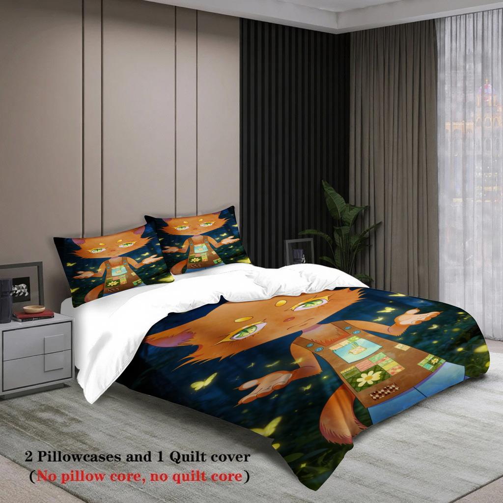 Black Bedding Set Softville Cozy Town Cute Fern the Quilt Fox With Duvet Cover & Pillowcase For Children's Bedroom Decor