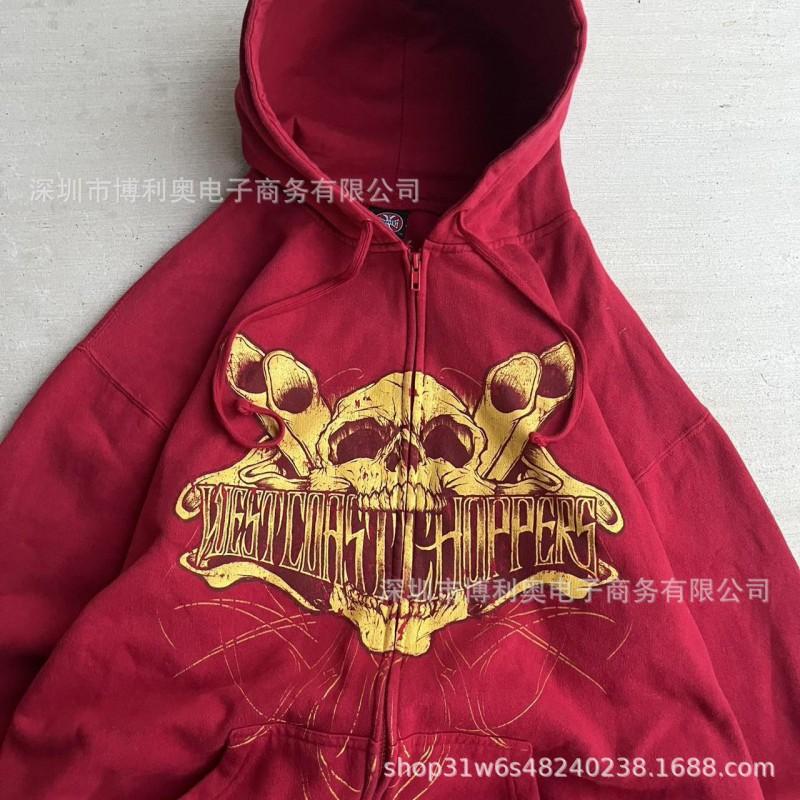 American Skull Print Hoodie Men Women Loose Fit Streetwear Sweatshirt Casualbiker Style