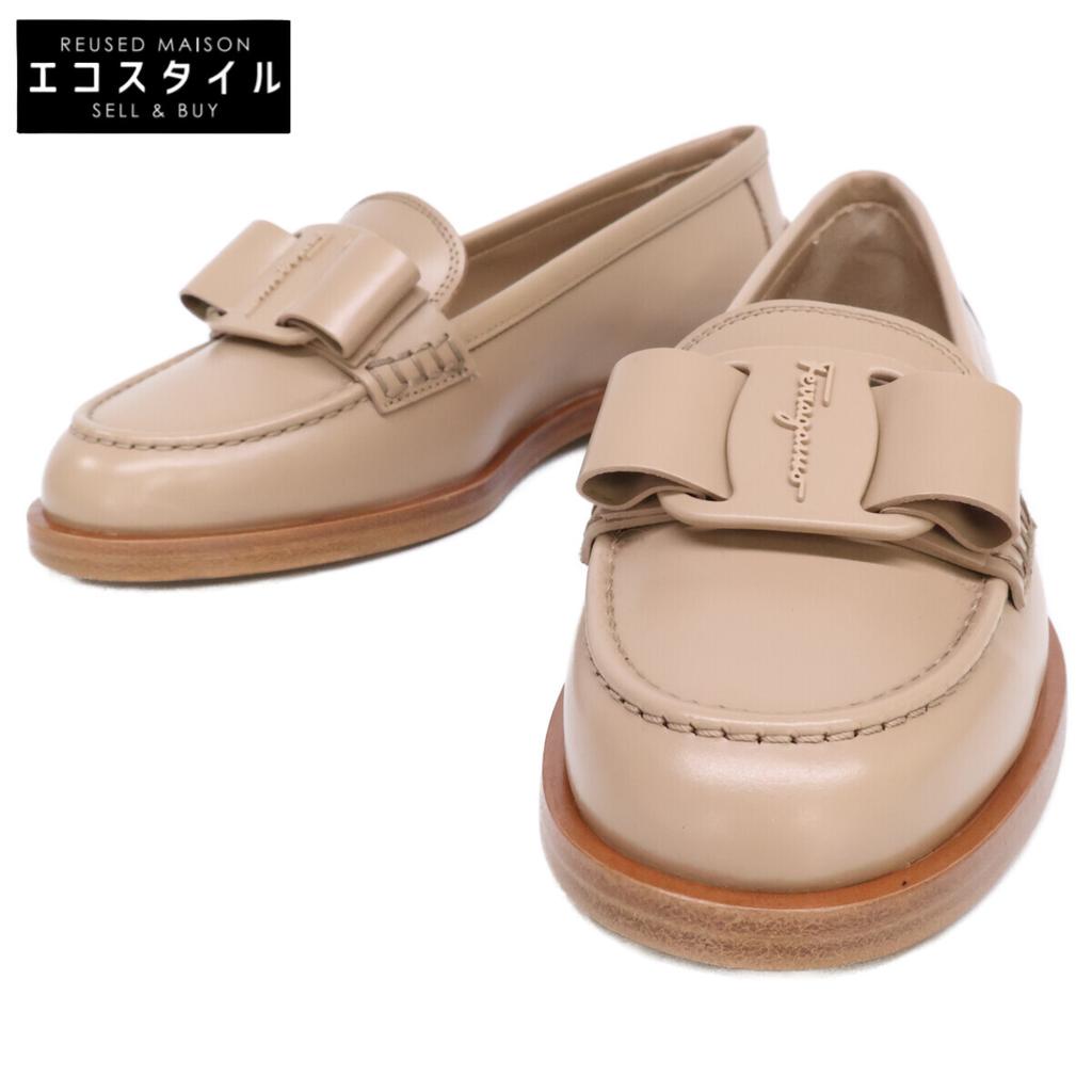 Salvatore Ferragamo 0750594 VIVALDO Vara Ribbon Loafers Shoes 4 1/2 beigeUsed