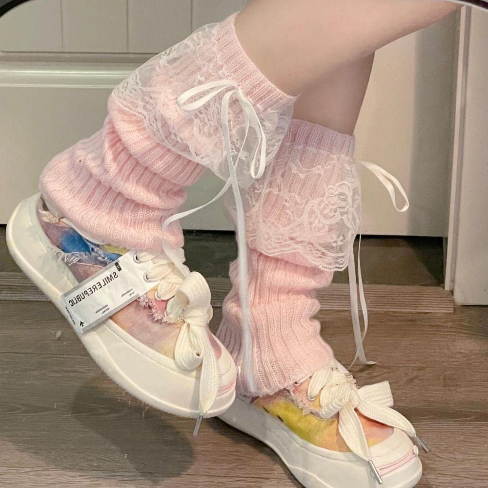 Knitted Streamer Long Socks Soft Leg Warmers Japanese Y2K Ankle Warmer Princess Style