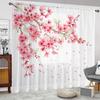 2Pc Cherry Blossom Print Curtains, Polyester Fabric, Machine Washable, Suitable For Bedroom And Living Room Decoration