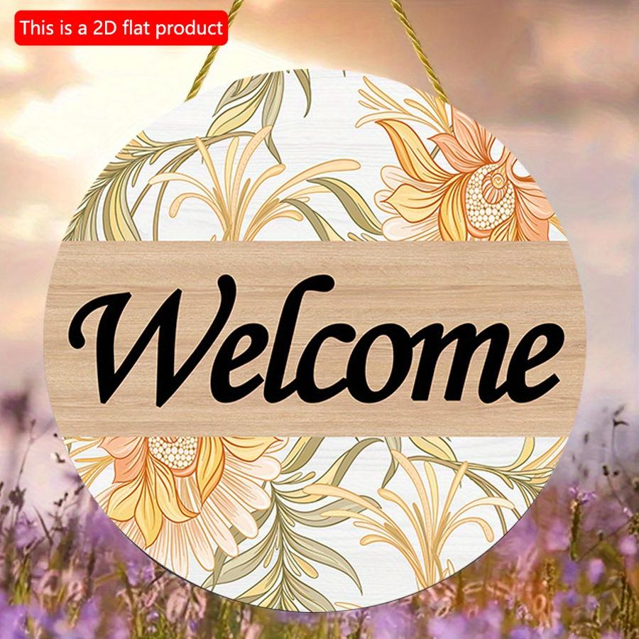 2D плоский 20*20 см 1 шт. Весенний подсолнух с принтом деревянная подвесная табличка с приветствием, простой и элегантный стиль, цветочные узоры, хорошее качество, художественные таблички, применимые к