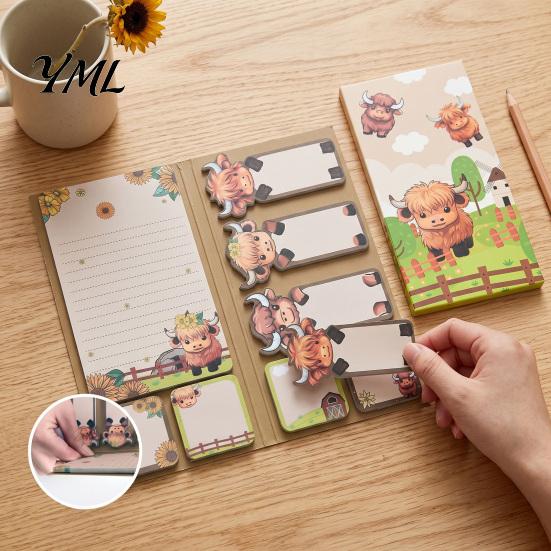 Desktop Organization Tools Highland Yak Shaped Sticky Notepads Set, Cute Cartoon Paper Memo Pads, Removable Index Tabs Assorted Shapes And Sizes