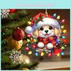 Acrylic Flat Christmas Surface Pendant With Cute Puppy Checkered Scarf Design