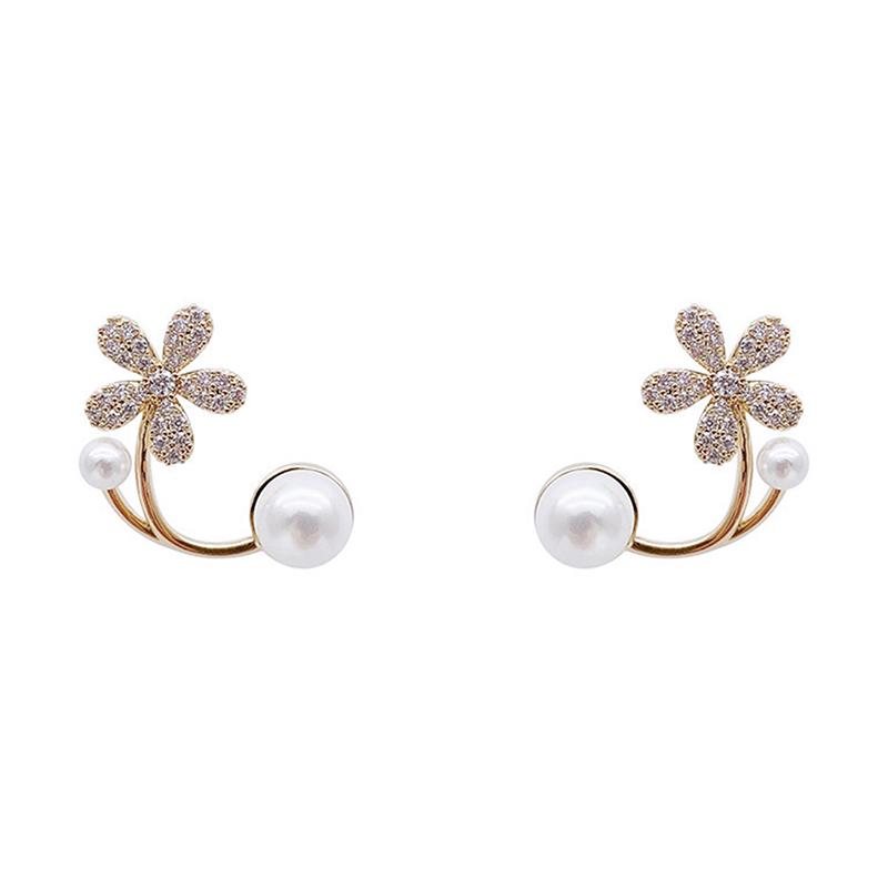 Корейские легкие роскошные серьги-гвоздики с искусственным жемчугом и цветком для женщин, элегантные ювелирные изделия, подарки на вечеринку