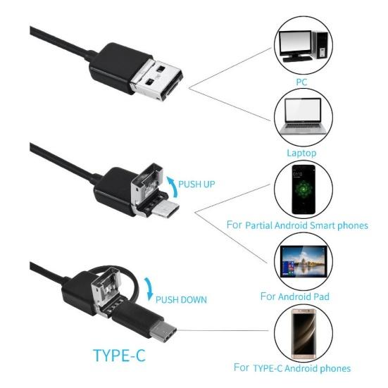 1/2/5m Micro USB Endoscope Inspection Camera Type-C Waterproof for Android Phone