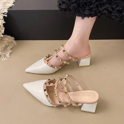 Сексуальные женские шлепанцы с острым носком, летние мюли, женские босоножки на каблуке, тренд 2025 года, вечерние туфли-лодочки, неглубокие, на массивном каблуке, с ремешком-слингом, слайды