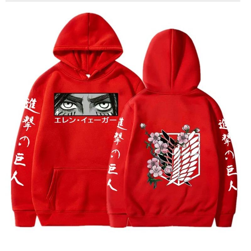 Fashion Anime Attack On Titan Eren Yeager Eyes Print Long Sleeve Hoodies Autumn Fleece Harajuku Cartoon Men Sweatshirts