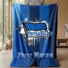 hertha bsc Custom Name Text Flannel Blanket Soccer Logo Personalized Fleece Throw Blanket Special Gift For Sofa Bedroom Home