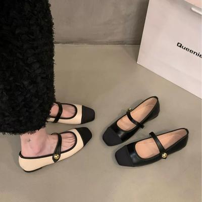 Женские весенние туфли Мэри Джейн на плоской подошве с квадратным носком и неглубоким носком, элегантные французские туфли