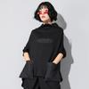 Women Spring Autumn Black Loose High Neck Long Sleeve T-shirt