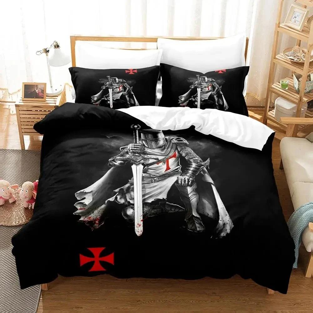3D Print Christian Knights Templar Bedding Set Duvet Cover Bed Set Quilt Cover Pillowcase Comforter King Queen Size Boys Adult