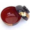 Maeju lacquerware Миска Zoni (450мл) - Большой размер, с крышкой, блестящая черная внутренняя поверхность с красным лаком и изображением журавля, золотая слюда, традиционное ремесло, Y