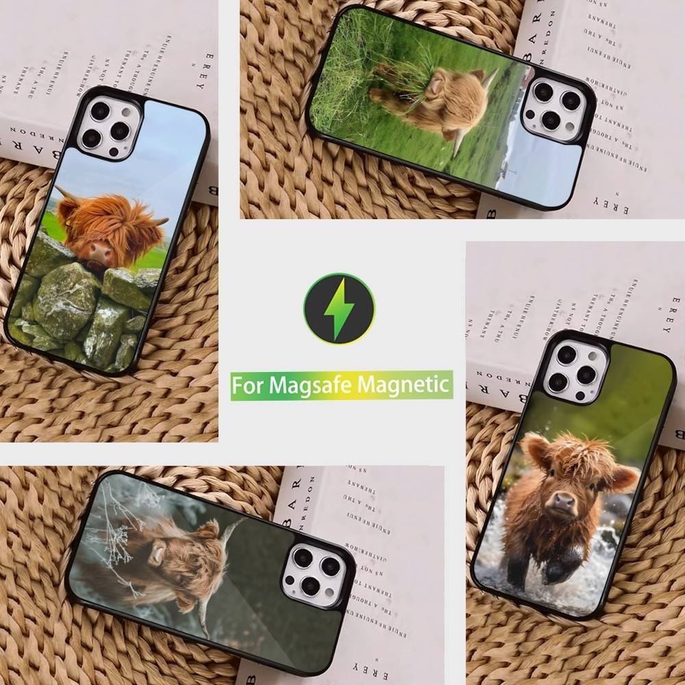 Highland Cow Cute Animal Phone Case For iPhone 16,15,14,17,13,12,11,Pro,Max,Plus,Mini, Magsafe,Magnetic Wireless Charging Case