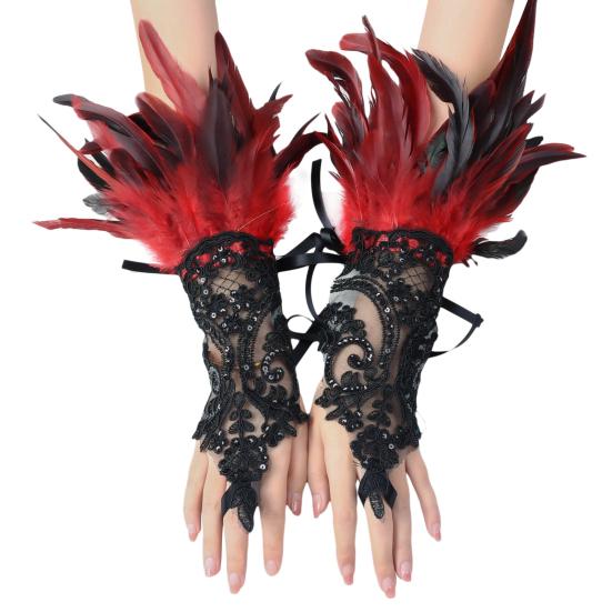 Yousheng, 1 шт., сексуальные кружевные длинные перчатки из искусственного пера, готические сетчатые рукава, варежки с вышивкой для Хэллоуина, женские сценические аксессуары