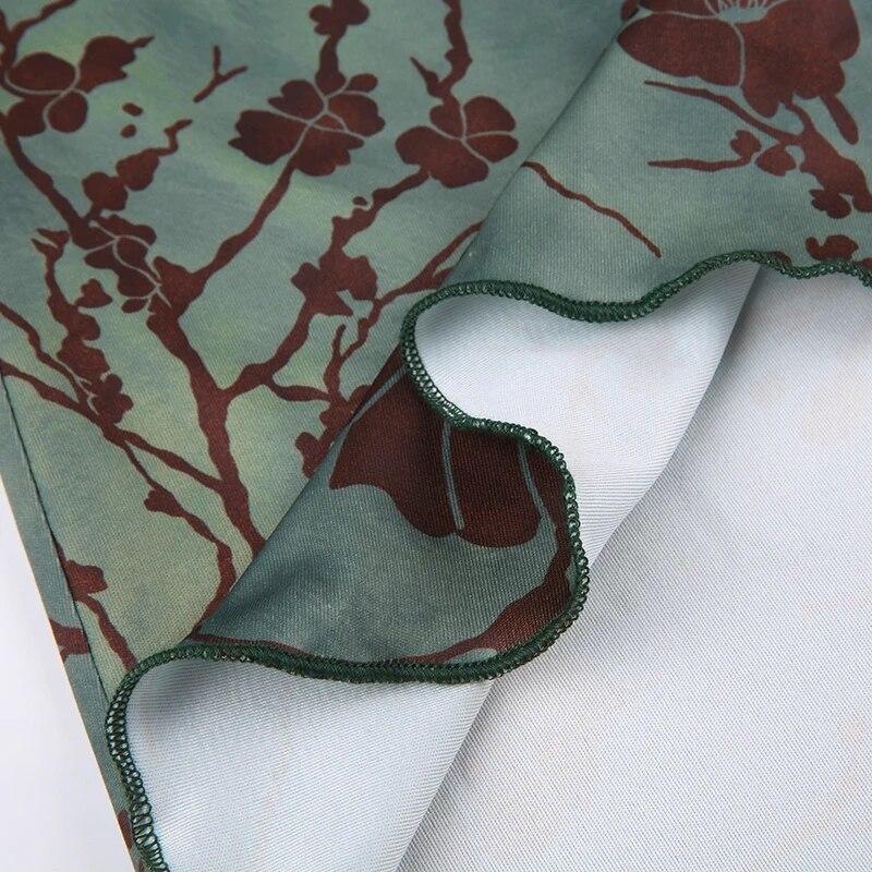 Винтажная длинная юбка, зеленая женская юбка с цветочным принтом Y2K, модная уличная гранж-мода, элегантная юбка до середины икры, корейская мода 2000-х годов