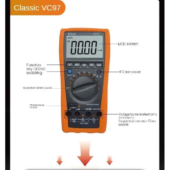 Мультиметр VICI VC97A, True RMS, многофункциональный, высококачественный, универсальный, 4000 отсчетов, автоматический выбор диапазона, цифровой, NCV