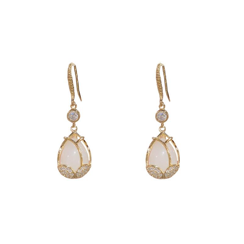 Micro Inlaid Cat Eye Stone Tulip Hook Earrings Fashion Niche Luxury Jewelry For Women