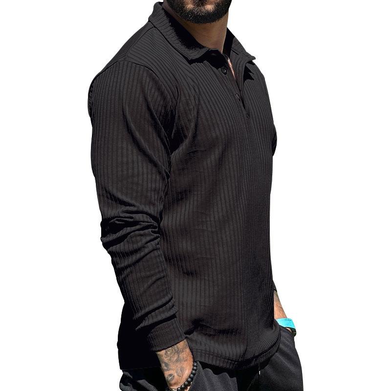 Мужская весенне-осенняя повседневная футболка с длинными рукавами и лацканами. Узкая спортивная рубашка-поло с лацканами, мужская мода.