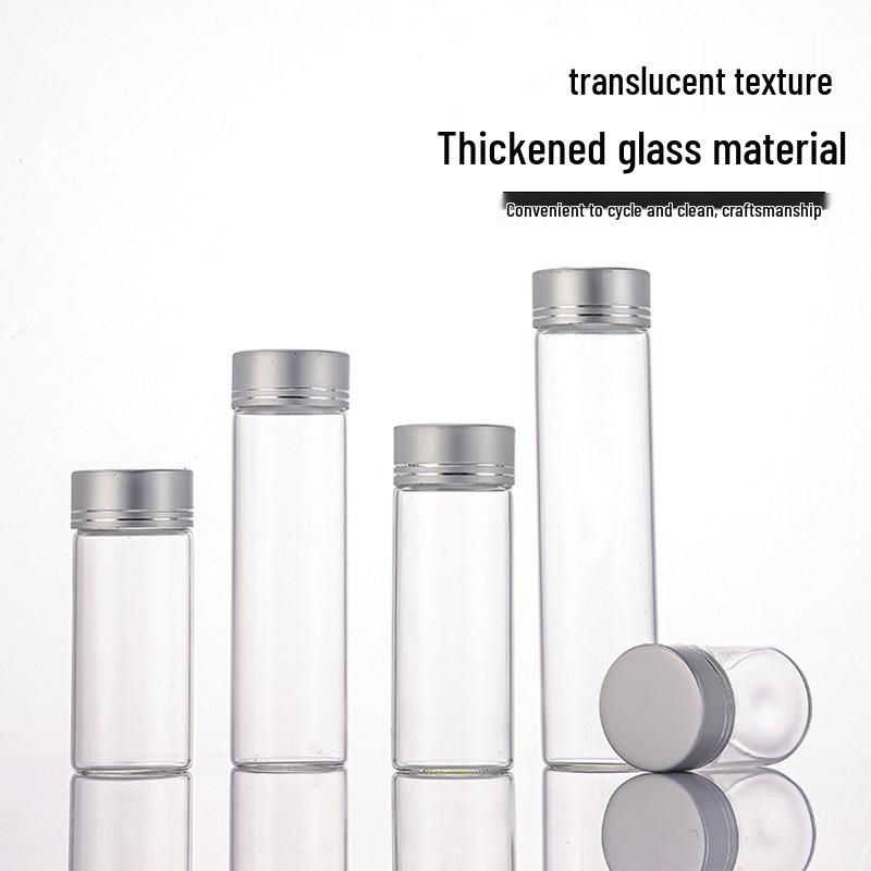 High-Transparency Glass Control Bottle with Silver Cut-Line Aluminum Cap, Portable 30mm Sealed Agarwood Display Bottle.