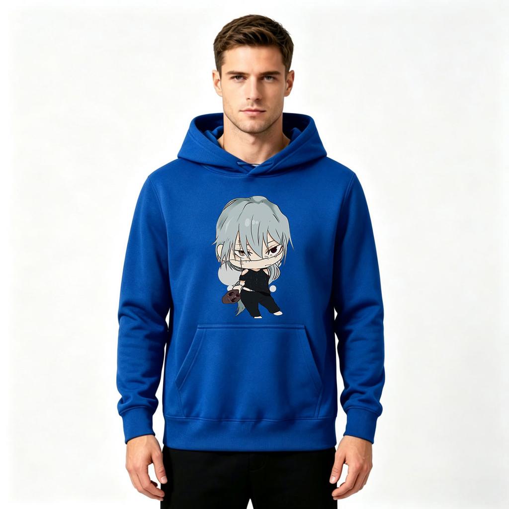 Men's Pullover Hoodie, Casual Anime Chibi Character Printed Long Sleeve Hooded Sweatshirt for Daily Wear
