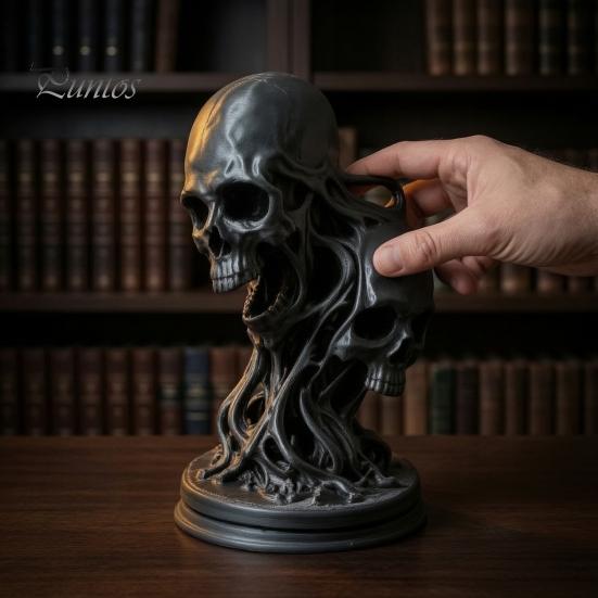 Домашние акценты в готическом стиле 3D-печатное украшение «Двойной череп», Скрученная фигурка скелета из смолы, Статуэтка-аксессуар для создания атмосферы секретной комнаты на рабочем столе