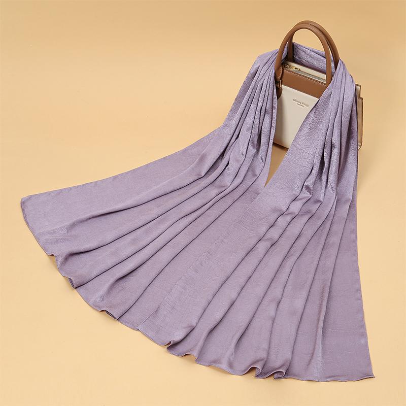 Fashion Design Classic Shiny Silk Scarf Women Soft Hijab Solid Color Handband Shawls Wraps Muslim Scarves Stole