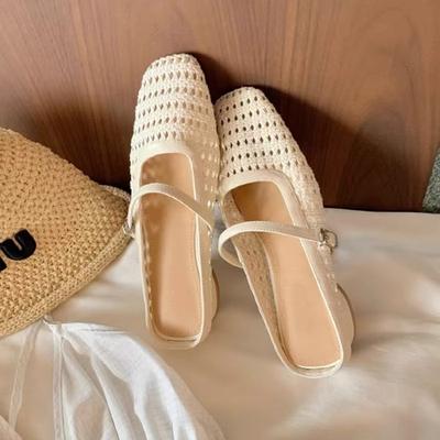 Версия из овчины~ полушлепанцы с полым носком, женские летние, повседневные плетеные прохладные шлепанцы, пляжные сандалии, женская мода