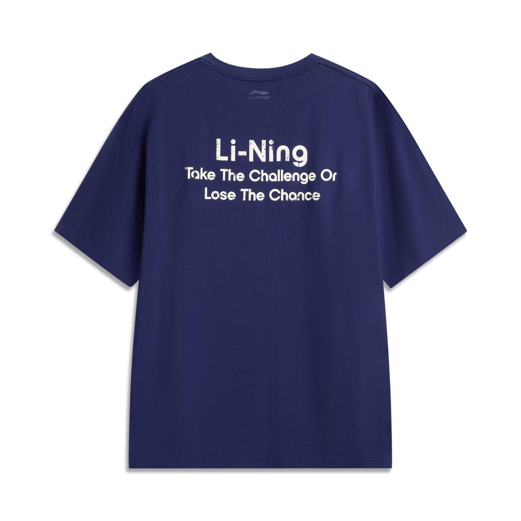 Li-Ning Повседневная минималистичная футболка-пуловер с круглым вырезом, однотонная, с короткими рукавами, унисекс, топ, темно-пурпурно-синий AHSV283-5