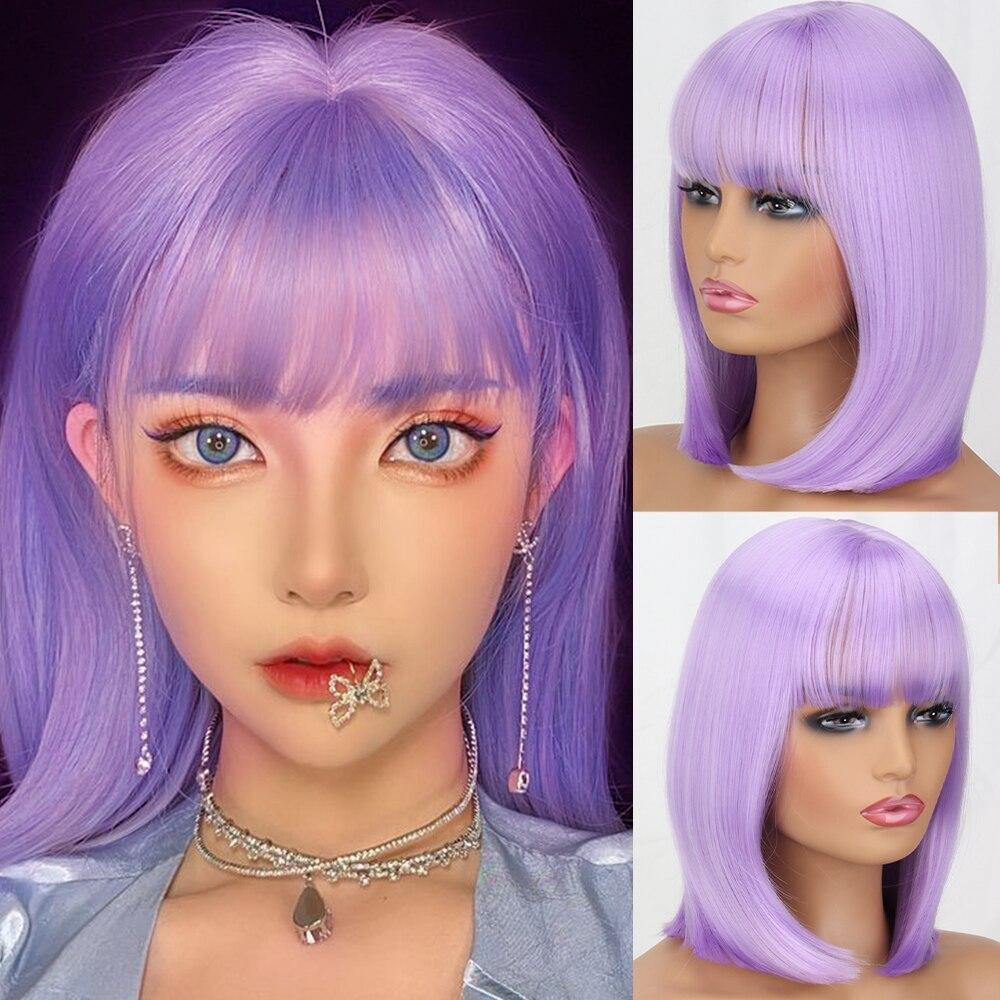 LISI HAIR Женский прямой парик боб длиной до плеч с челкой, синтетическое волокно, натуральный черный, повседневная одежда, парик Боб для косплея