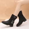 Autumn and Winter Footwear Women's Boots Buckle with Pleats Low-heeled Boots Women's Plus-size Shoes