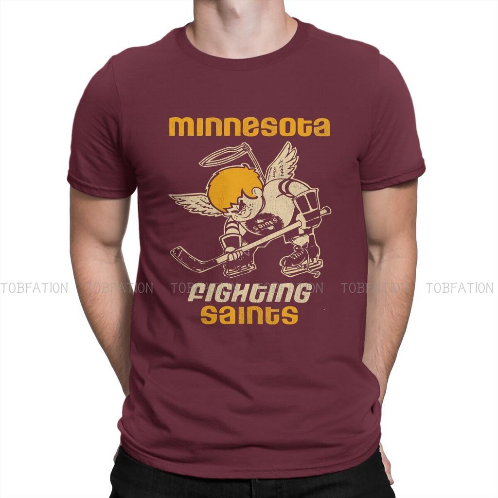 Minnesota Fighting Saints Retro Defunct Hockey Hipster Tshirts Ice Hockey Male Graphic Fabric Tops T Shirt O Neck