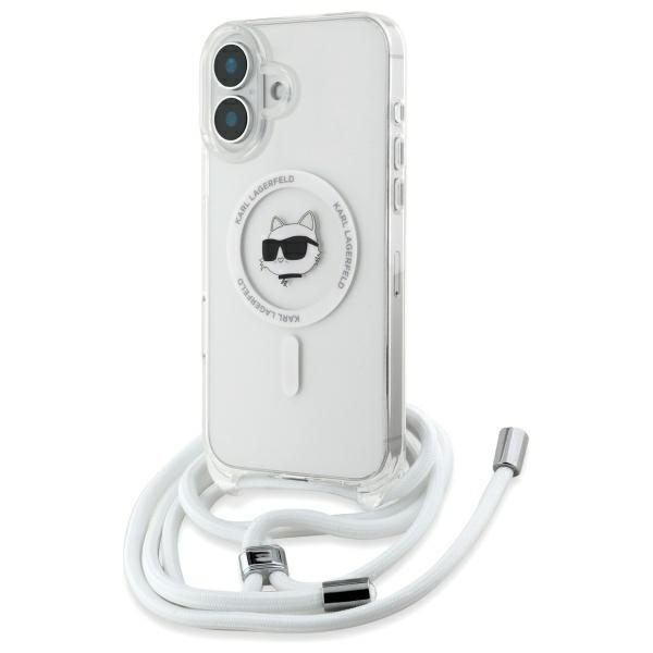 Karl Lagerfeld KLHMP16SHCCHNT iPhone 16 6.1" жесткий чехол прозрачный IML Голова Шупетт и Шнурок Magsafe