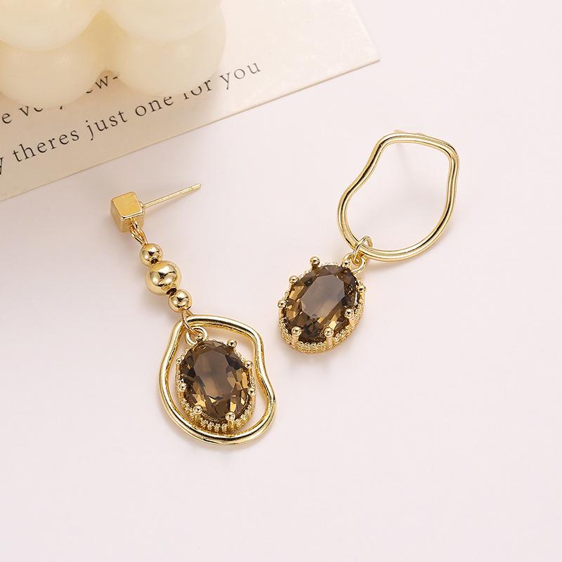 Высококлассные асимметричные серьги с кристаллами - Роскошная мода в ретро-чайном цвете для изысканных женщин