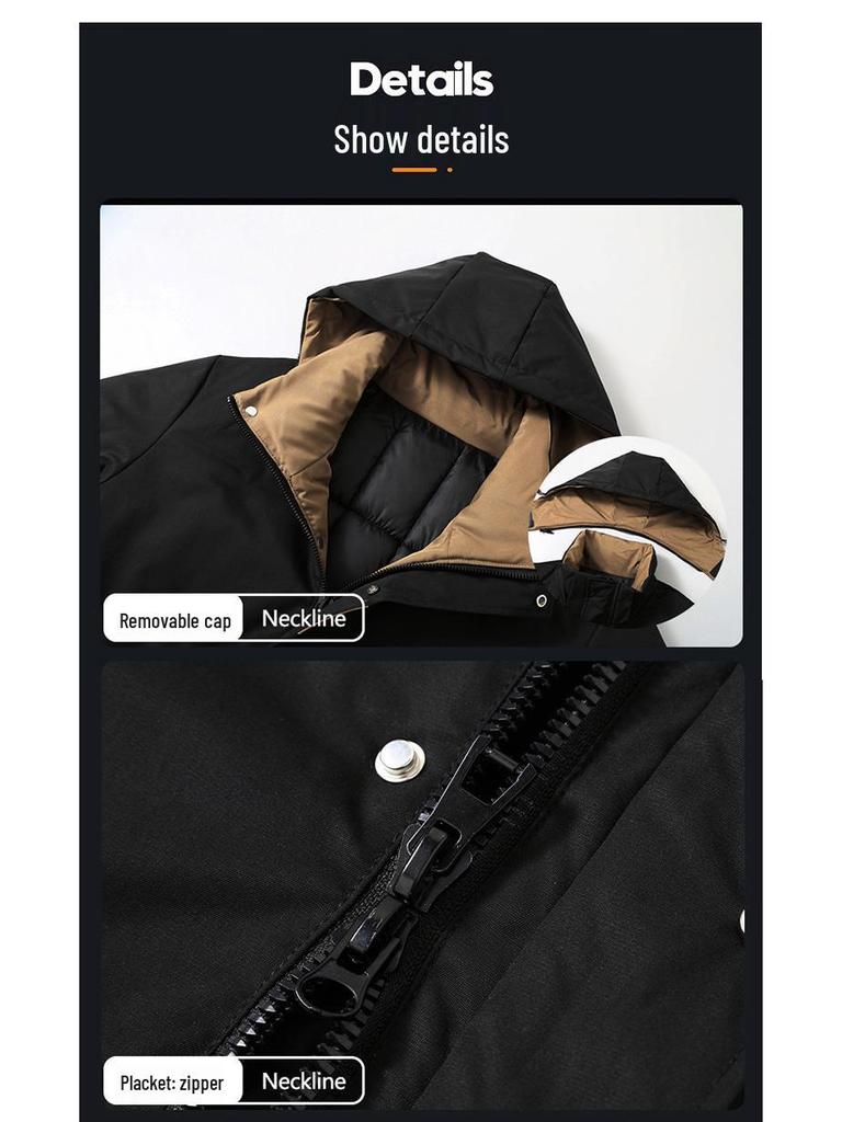 Мужская хлопковая куртка большого размера средней длины со съемным капюшоном, ветрозащитная, пэчворк, корейский стиль.