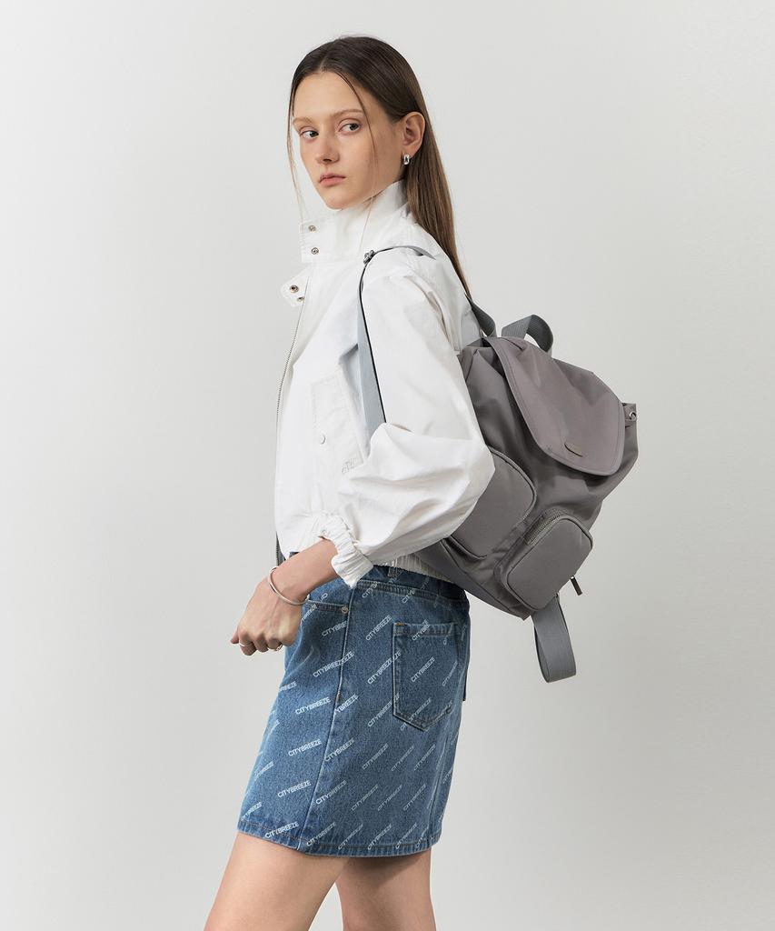 City Breeze Logo Print Denim Skirt_Indigo