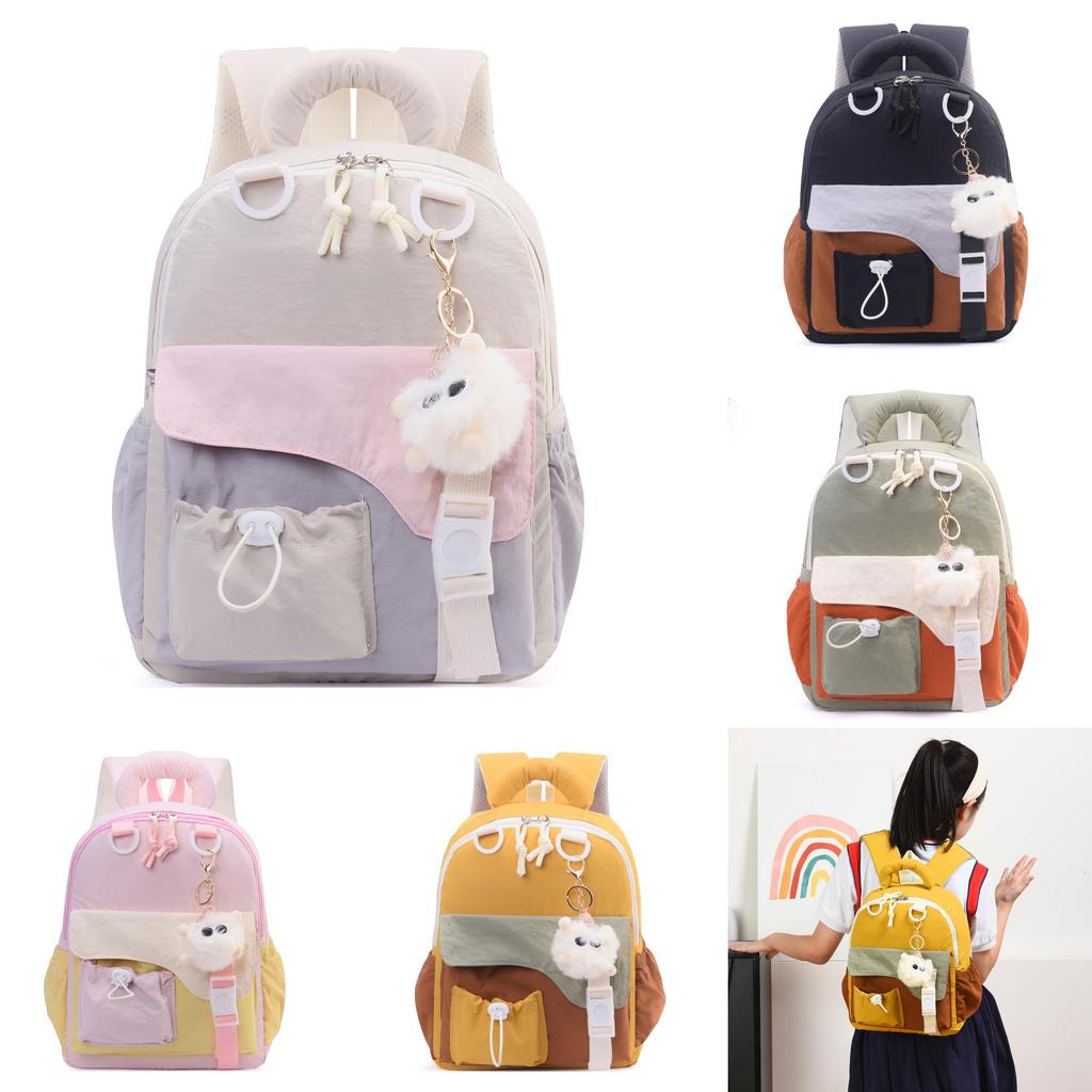 Color Blocked Childrens Backpack With Plush Pendant For School And Outings