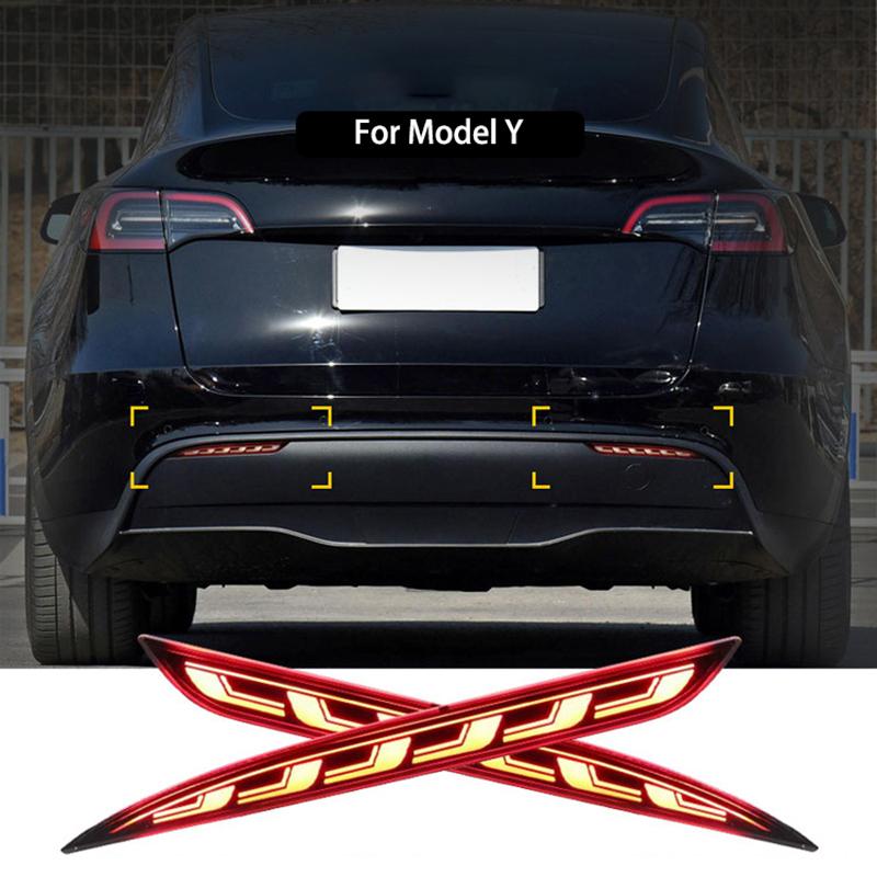 2PCS For Tesla Model Y Rear Fog Lamp Brake Light Dynamic Turn Signal Reflector LED Bumper Light Car Tuning Accessories