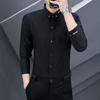 Мужская рубашка Slim Fit с длинными рукавами, персонализированная, без глажки, повседневная, с большим воротом, с высоким воротом, однотонная, универсальная рубашка, весна и осень 2024 г.