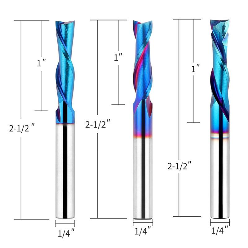 Фреза спиральная 2-заходная с хвостовиком 1/4 дюйма, резка вверх/вниз, твердосплавная фреза, фреза для ЧПУ-роутера, точная канавка