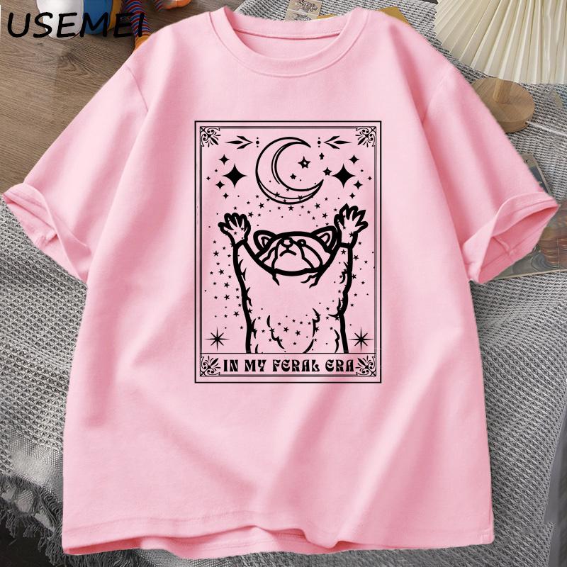 In My Feral Era Raccoon T Shirt Mystical Racoon Tshirt Tarot Card Print Tshirt Summer Cotton Short Sleeve Tee Shirt Unisex Clothes