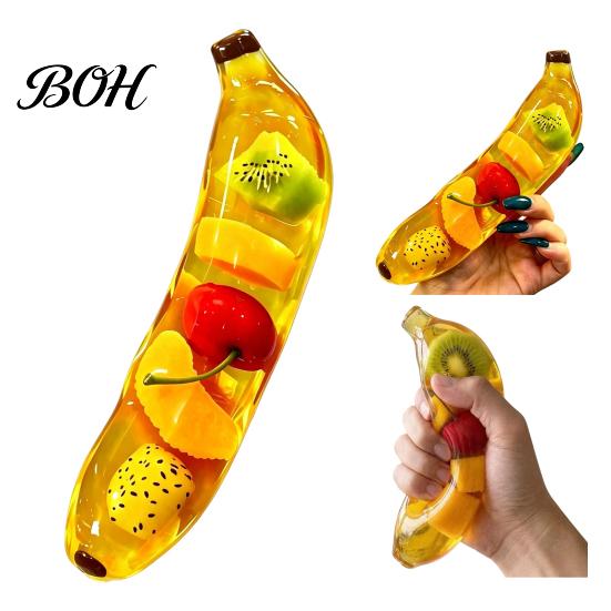 Banana Squeeze Toy Stress Relief Toy, Clear Fake Sensory Improve Anxiety Gadget Concentration & Relieve Tension, Soft Stretchy Fruit Fidget