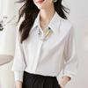 Women Blouses Shirts 2025 Spring Long Sleeve Women Blouse Shirt Turn Down Collar White Chiffon Blouse Shirt Women Tops J832