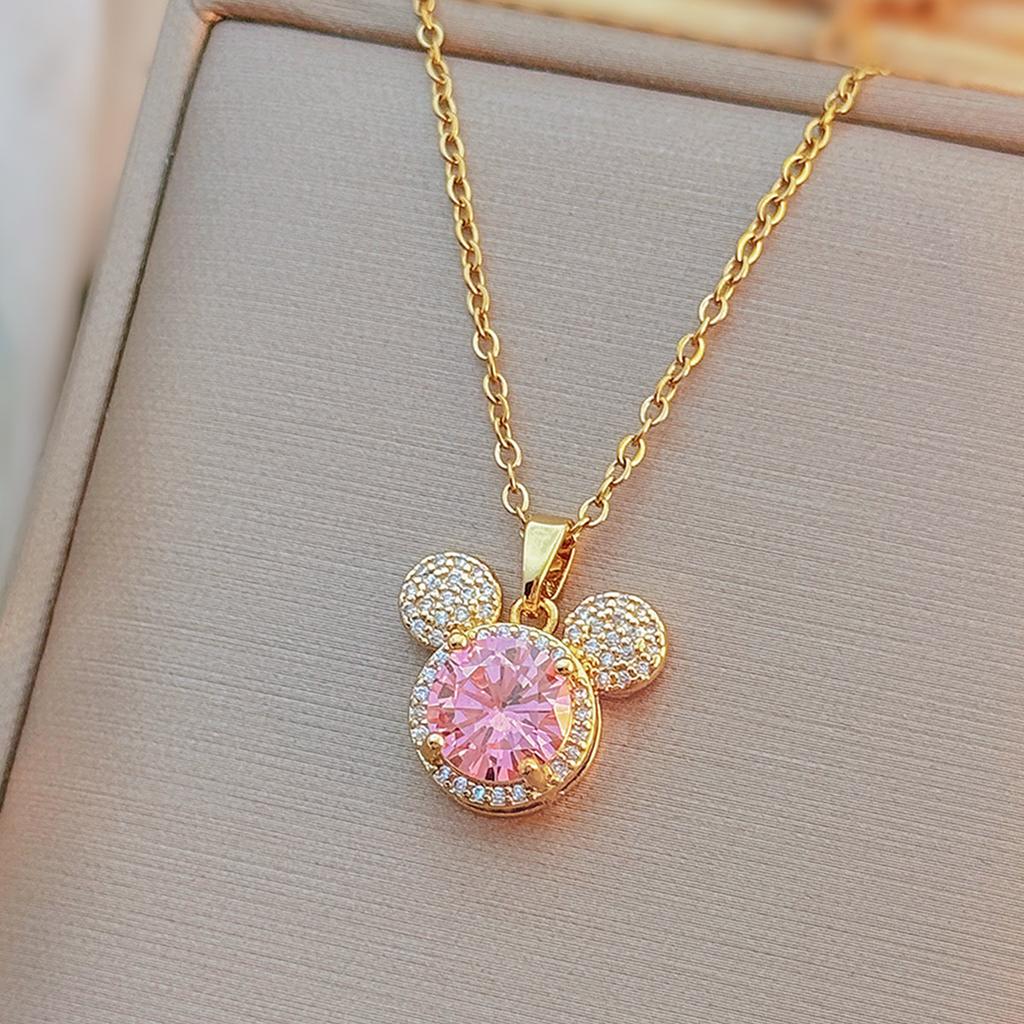 Necklace colorful cartoon mouse copper micro-inlaid zircon necklace accessories feminine minimalist design sense niche collarbone chain