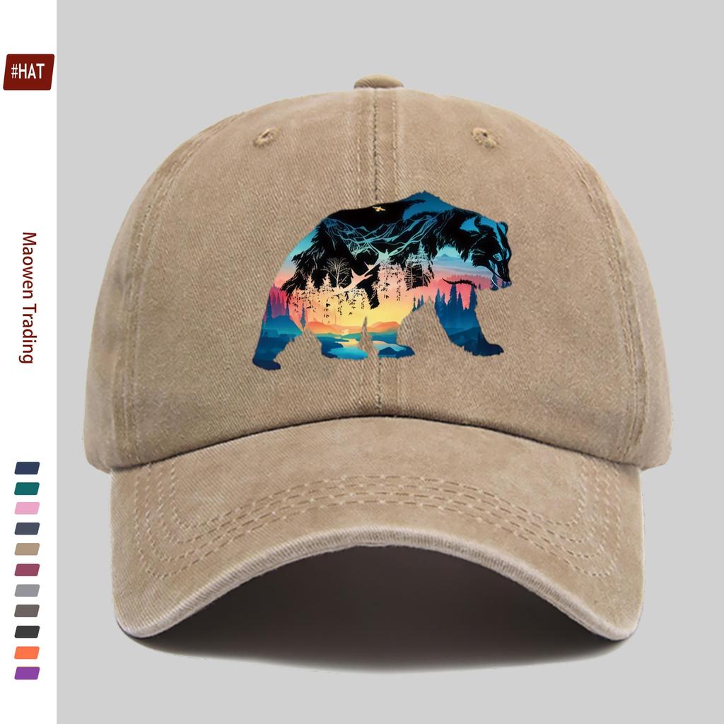 pc Unisex Bear Pattern Printed Baseball Cap Home Leisure Decor Papa Hat Truck Driver Sun Hat Washable Adjustable Headwear H